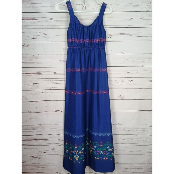 Vintage Tropicana Hawaii Blue Floral Maxi Dress & Bolero Jacket Set - Picture 3 of 6